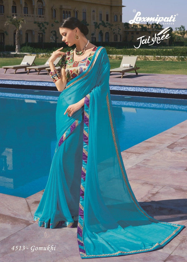 Laxmipati Jaishree 4513 Blue Chiffon Saree