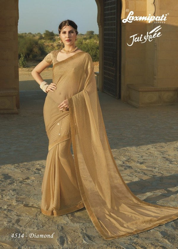 Laxmipati Jaishree 4514 Cream Chiffon Saree