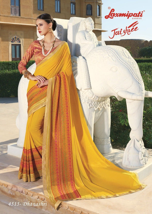 Laxmipati Jaishree 4515 Yellow Chiffon Saree