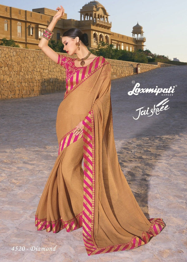 Laxmipati Jaishree 4520 Cream Chiffon Saree