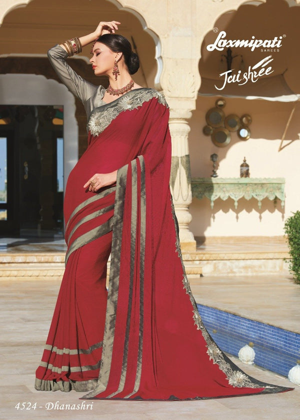 Laxmipati Jaishree 4524 Red Chiffon Saree