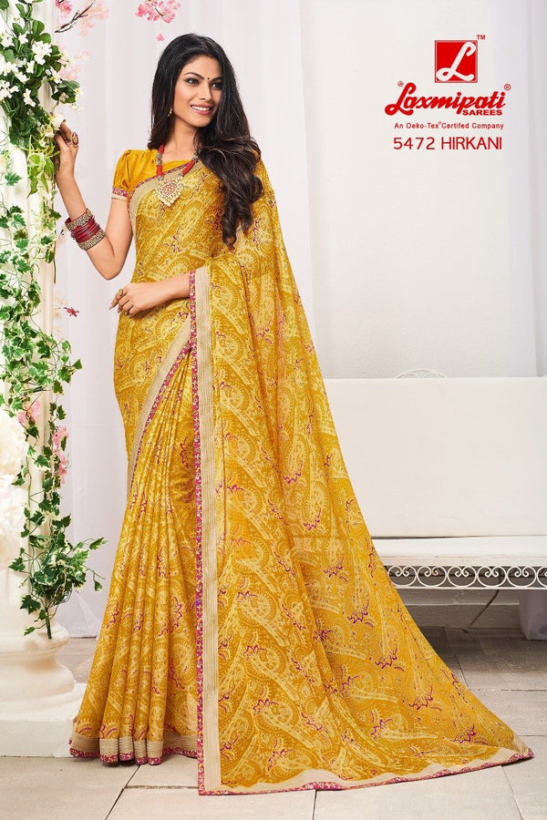 Laxmipati Jalebi 5472 Yellow Chiffon Saree