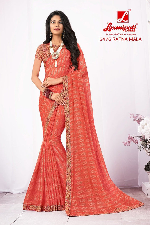 Laxmipati Jalebi 5476 Peach Chiffon Saree