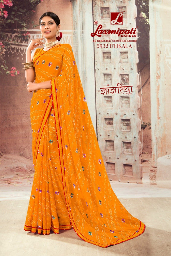 Laxmipati Jhanjharia 5932 Orange Chiffon Saree