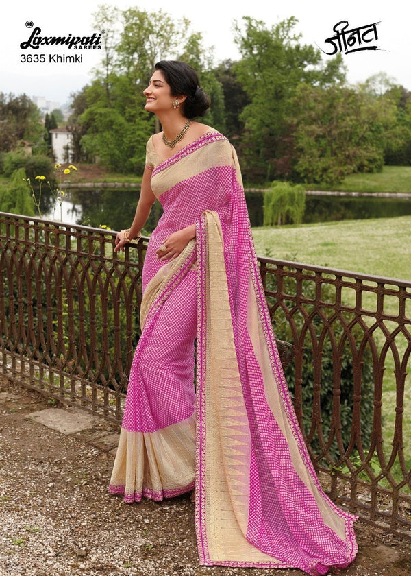 Laxmipati Jinat 3635 Pink Chiffon Saree