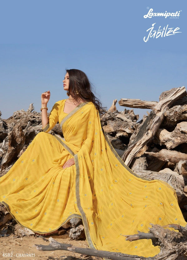 Laxmipati Jubilee 4582 Yellow Chiffon Saree