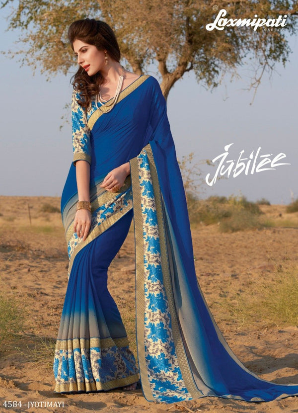 Laxmipati Jubilee 4584 Blue Chiffon Saree