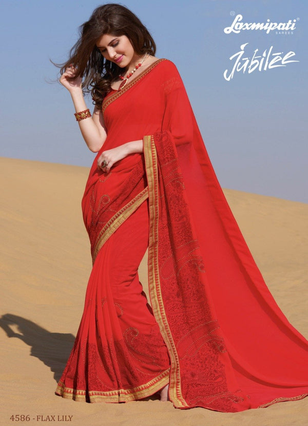 Laxmipati Jubilee 4586 Red Chiffon Saree