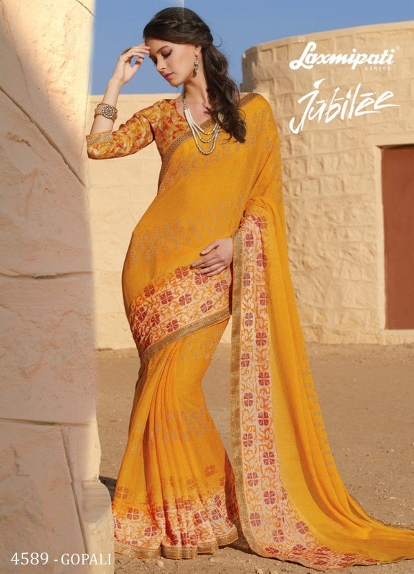 Laxmipati Jubilee 4589 Yellow Chiffon Saree