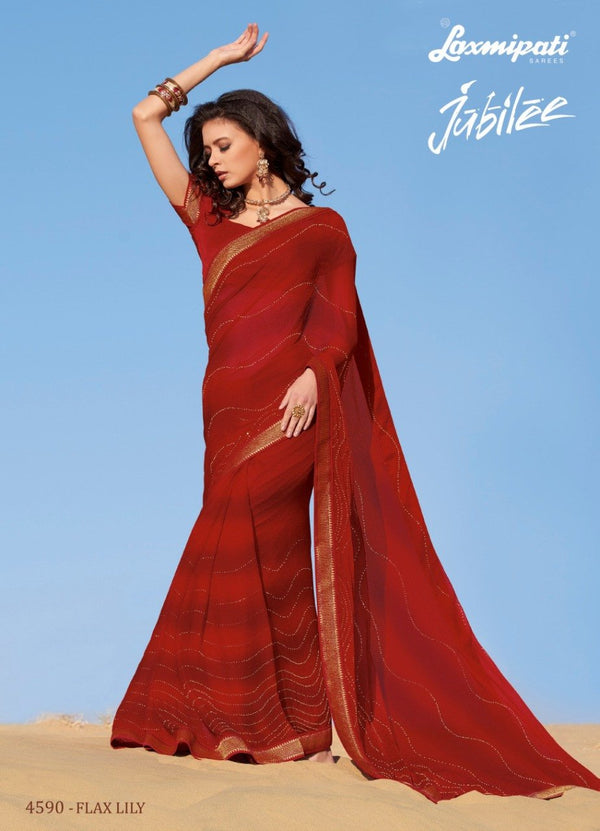 Laxmipati Jubilee 4590 Red Chiffon Saree