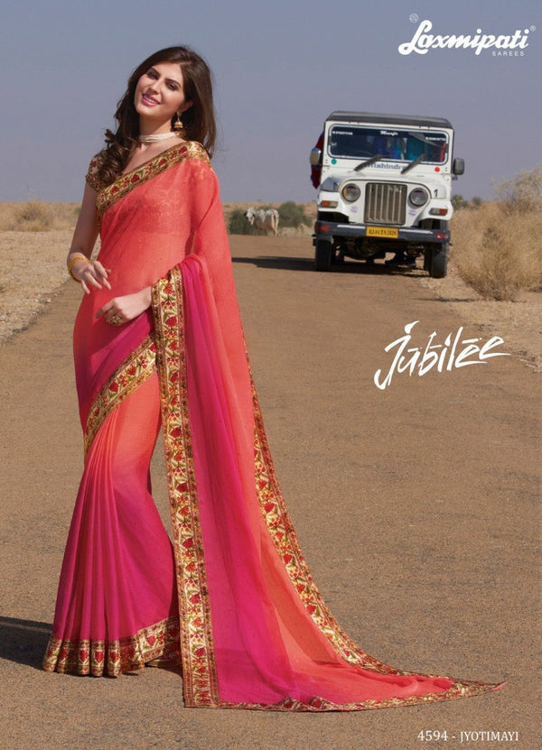 Laxmipati Jubilee 4594 Pink Chiffon Saree