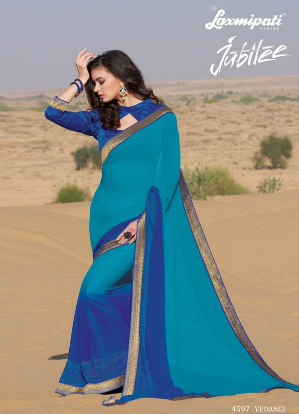 Laxmipati Jubilee 4597 Blue Chiffon Saree