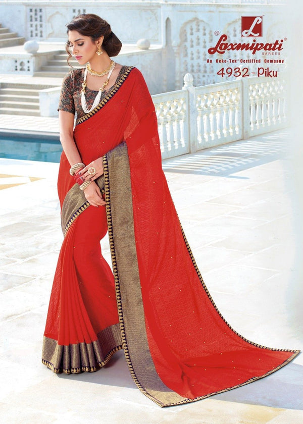 Laxmipati Kalki 4932 Red Chiffon Saree