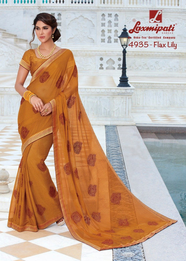 Laxmipati Kalki 4935 Yellow Chiffon Saree