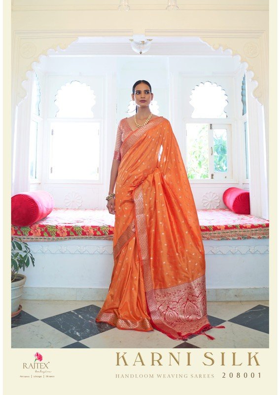 Rajtex Karni Silk 208001 Orange Silk Saree