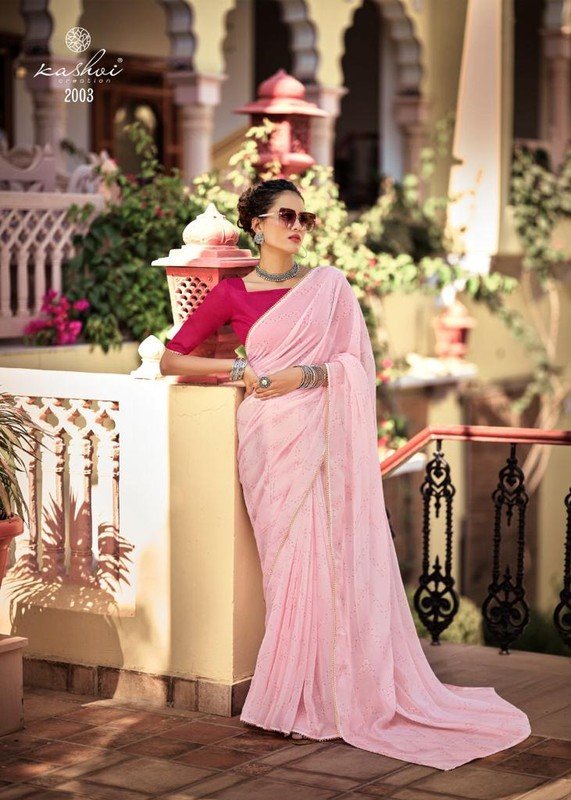 Kashvi Mahi Ks-2003 Pink Chiffon Saree