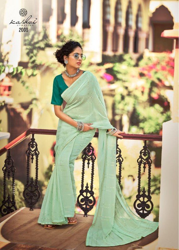 Kashvi Mahi Ks-2008 Green Chiffon Saree