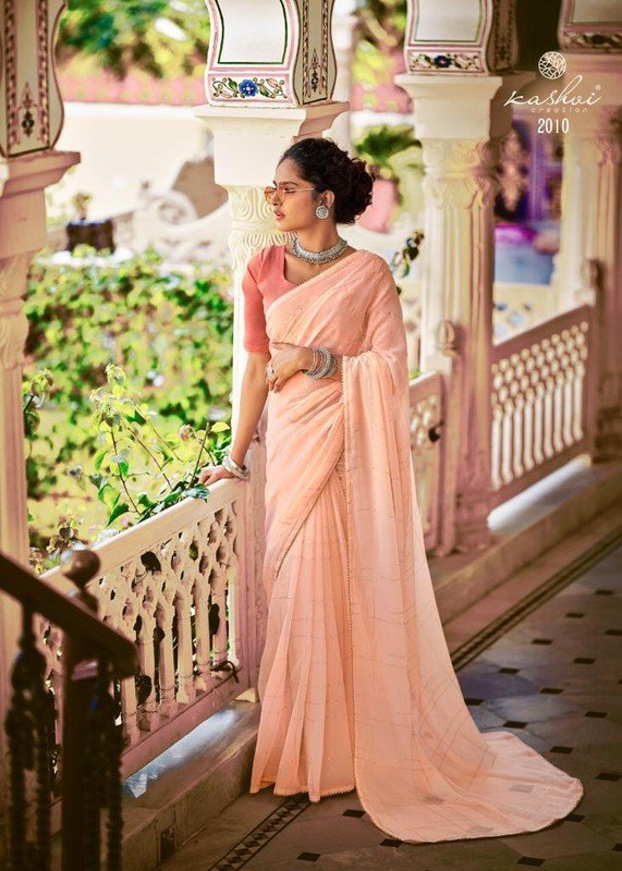 Kashvi Mahi Ks-2010 Peach Chiffon Saree