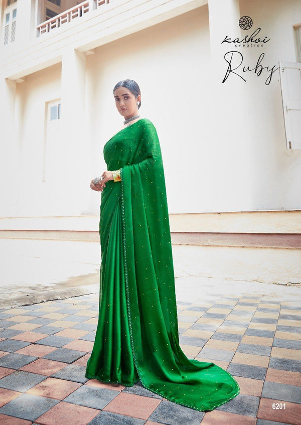 Kashvi Ruby Ks-6201 Green Moss Chiffon Saree