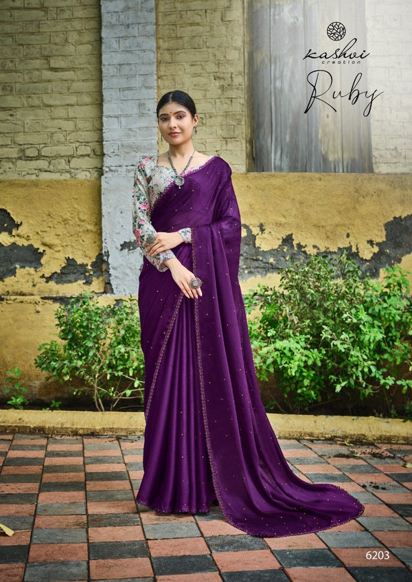 Kashvi Ruby Ks-6203 Violet Moss Chiffon Saree