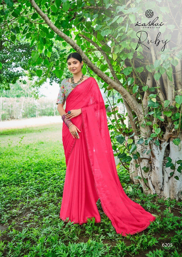 Kashvi Ruby Ks-6205 Pink Moss Chiffon Saree