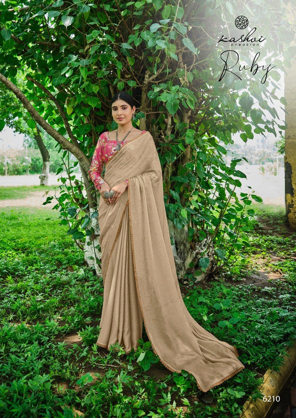 Kashvi Ruby Ks-6210 Cream Moss Chiffon Saree