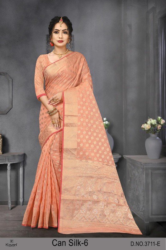 Kaveri Can Silk Kv-3711-E Peach Organza Silk Saree