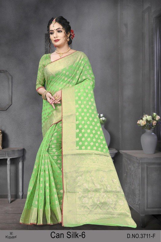 Kaveri Can Silk Kv-3711-F Green Organza Silk Saree