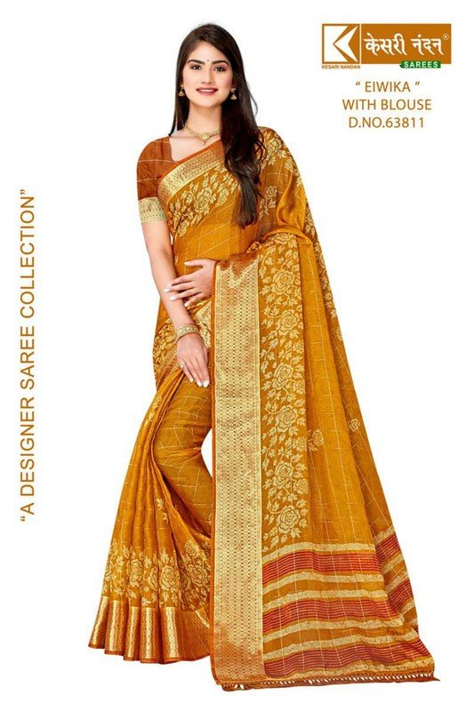 Kesari Nandan Eiwika Kn-E63811 Yellow Chiffon Brasso Saree