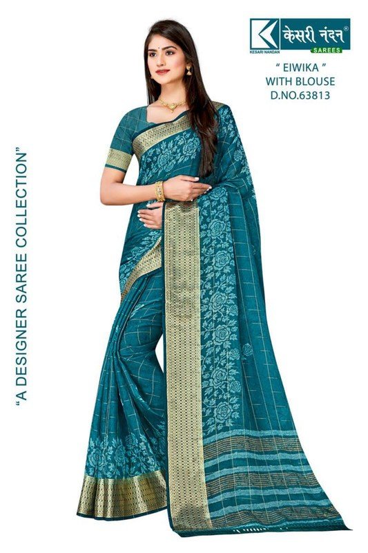 Kesari Nandan Eiwika Kn-E63813 Blue Chiffon Brasso Saree