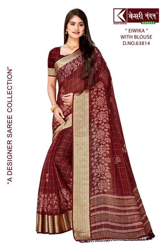 Kesari Nandan Eiwika Kn-E63814 Red Chiffon Brasso Saree