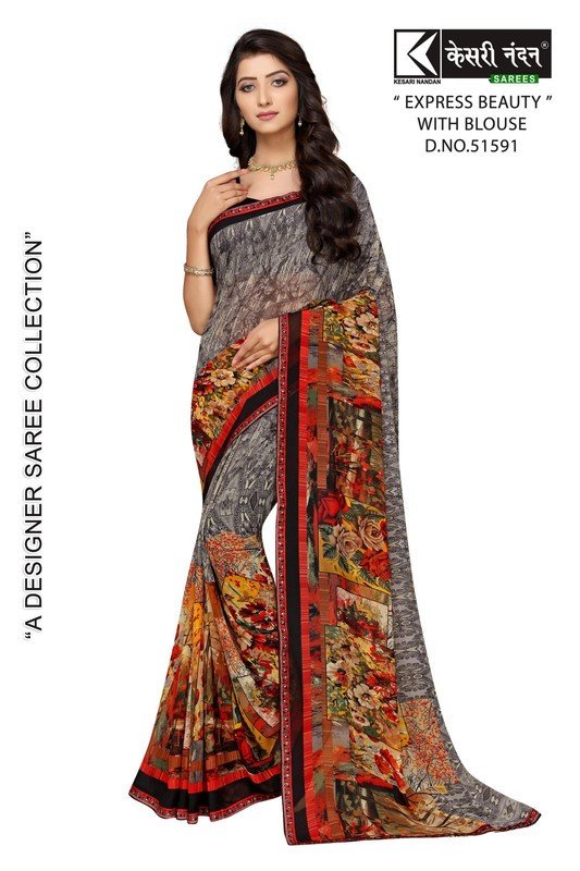 Kesari Nandan Express Beauty Kn-Eb51591 Grey Georgette Saree