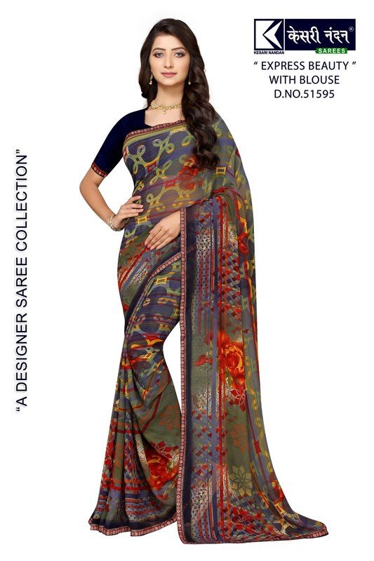 Kesari Nandan Express Beauty Kn-Eb51595 Grey Georgette Saree