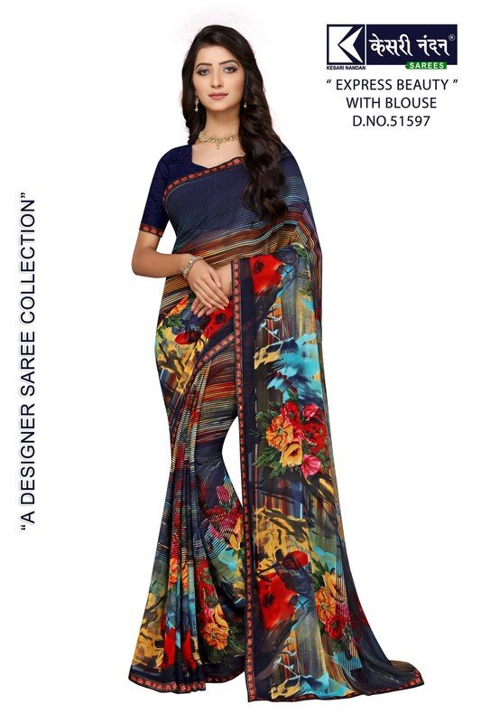 Kesari Nandan Express Beauty Kn-Eb51597 Blue Georgette Saree