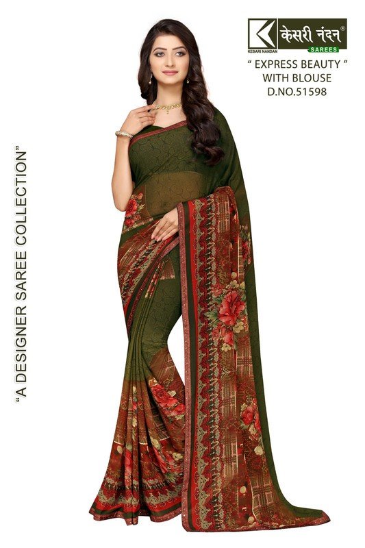 Kesari Nandan Express Beauty Kn-Eb51598 Green Georgette Saree