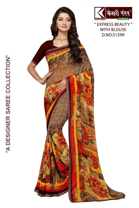 Kesari Nandan Express Beauty Kn-Eb51599 Orange Georgette Saree