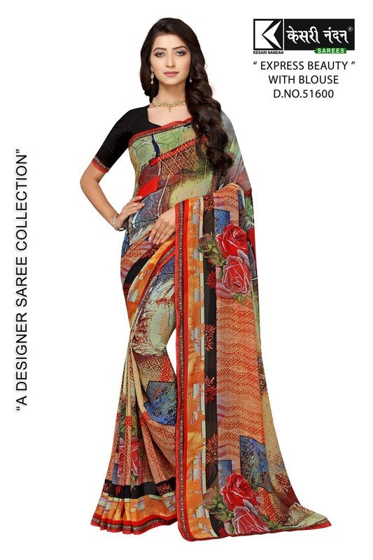 Kesari Nandan Express Beauty Kn-Eb51600 Multicolor Georgette Saree