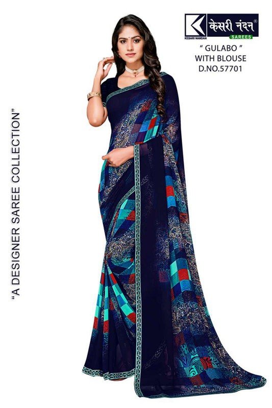 Kesari Nandan Gulabo Kn-G57701 Blue Georgette Saree