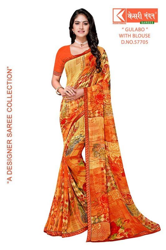 Kesari Nandan Gulabo Kn-G57705 Orange Georgette Saree