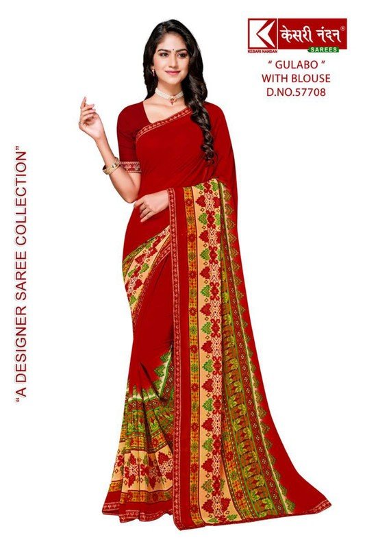 Kesari Nandan Gulabo Kn-G57708 Red Georgette Saree