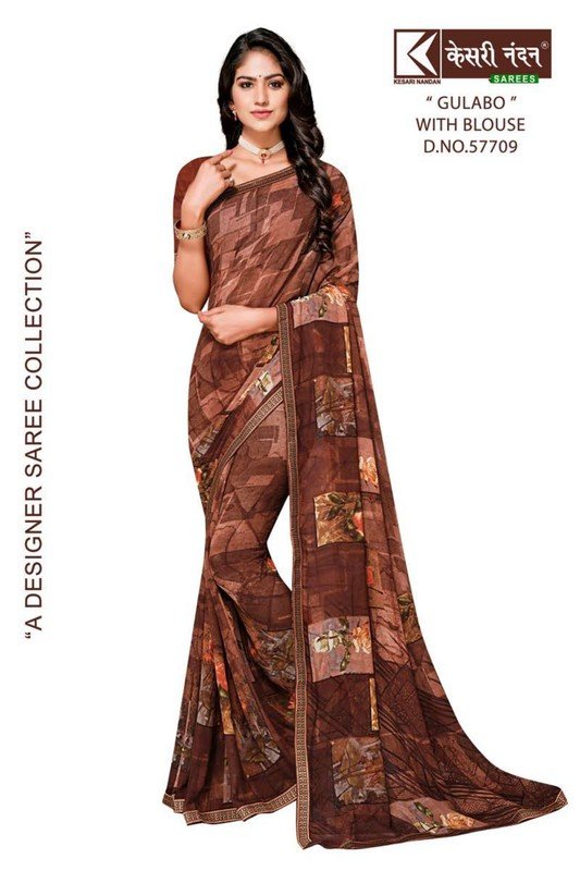 Kesari Nandan Gulabo Kn-G57709 Brown Georgette Saree