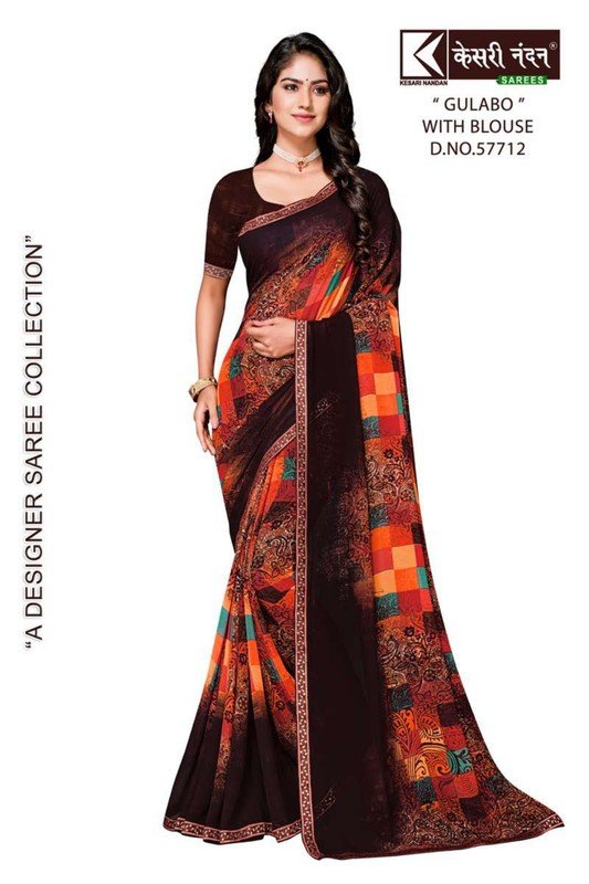 Kesari Nandan Gulabo Kn-G57712 Brown Georgette Saree