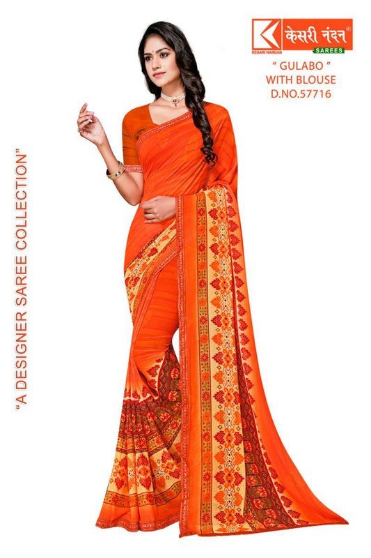 Kesari Nandan Gulabo Kn-G57716 Orange Georgette Saree