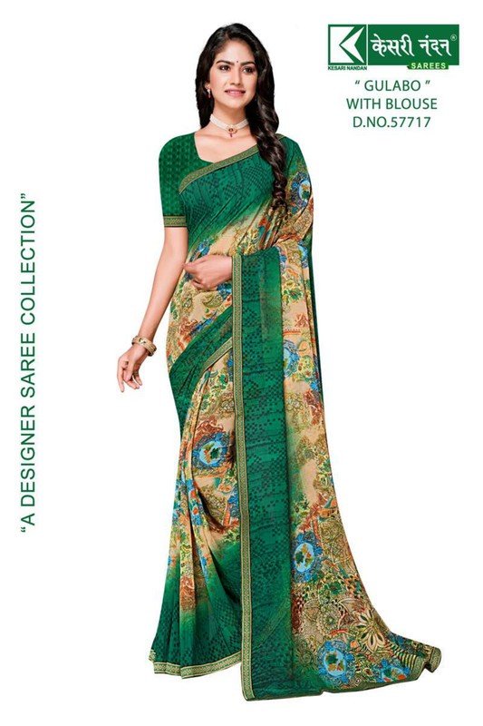 Kesari Nandan Gulabo Kn-G57717 Green Georgette Saree