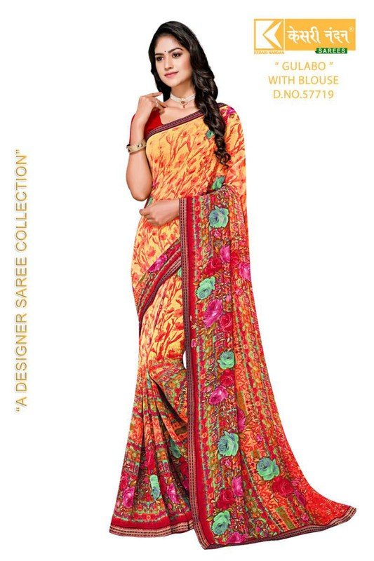 Kesari Nandan Gulabo Kn-G57719 Peach Georgette Saree