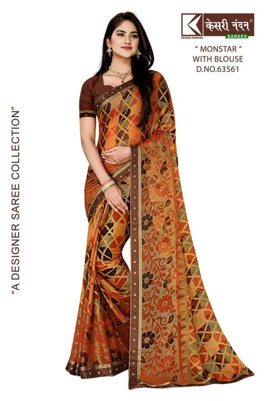 Kesari Nandan Monstar Kn-M63561 Multicolor Chiffon Brasso Saree