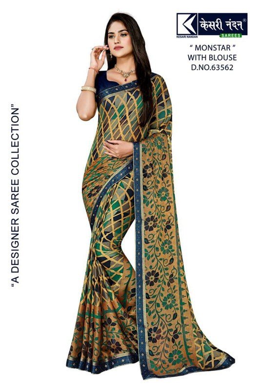 Kesari Nandan Monstar Kn-M63562 Multicolor Chiffon Brasso Saree