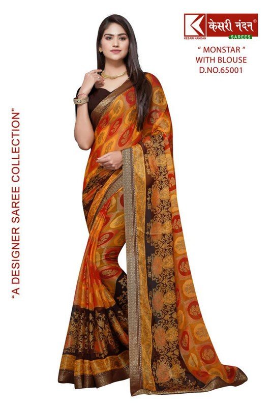 Kesari Nandan Monstar Kn-M65001 Multicolor Chiffon Brasso Saree