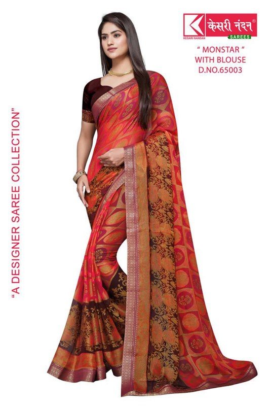 Kesari Nandan Monstar Kn-M65003 Multicolor Chiffon Brasso Saree