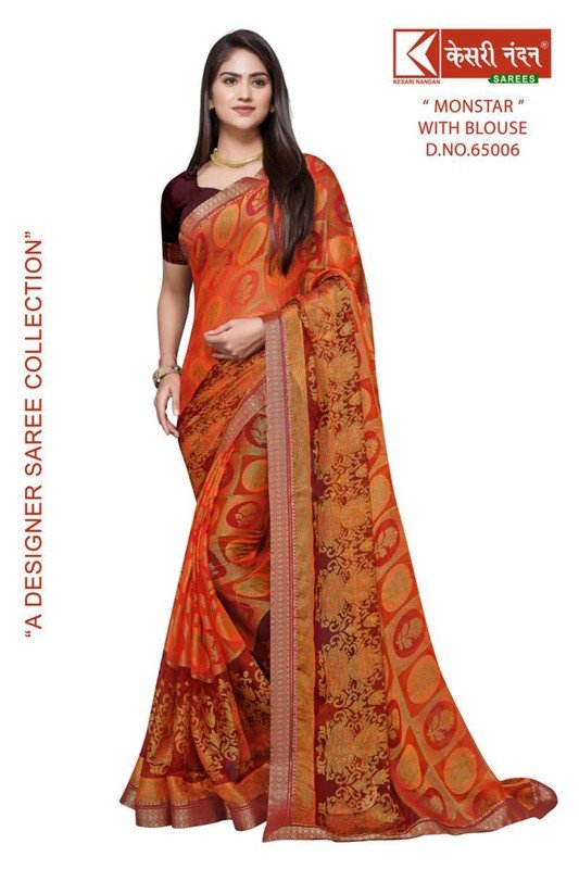 Kesari Nandan Monstar Kn-M65006 Multicolor Chiffon Brasso Saree